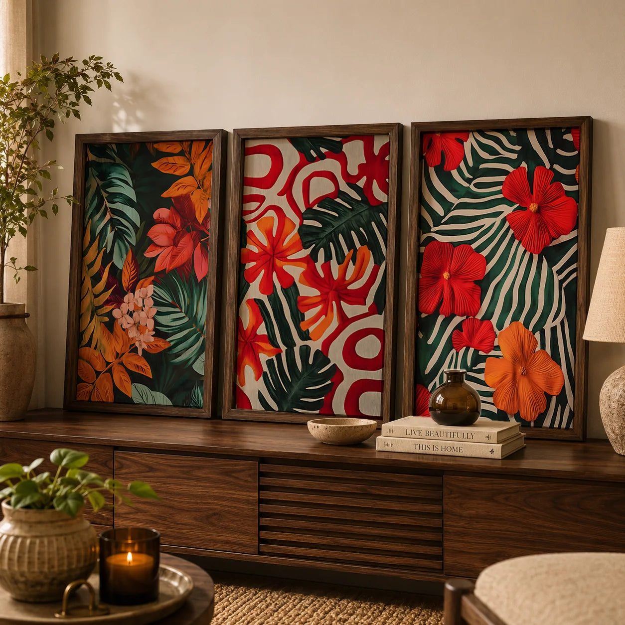Boho Tropical Botanical Canvas Wall Art | Jungle Leaf Print Botanical Canvas Print Peaceful Pleasures Health and Wellness