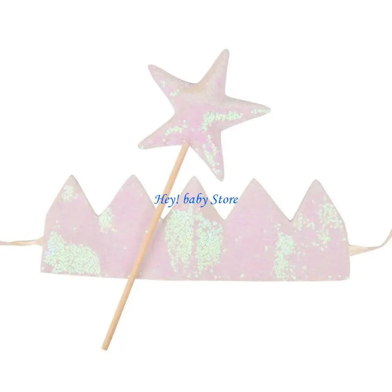 Baby Girl Glitter Crown Hairband & Fairy Star Wand Set | Photo Prop