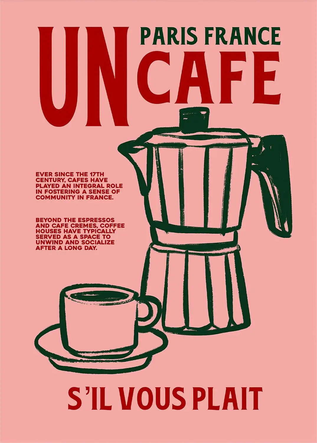 Coffee Shop Afternoon Tea Croissant Colorful Coffee Cup Retro Poster Canvas Paintings Wall Art Pictures Cafe Kitchen Home Decor Peaceful Pleasures Health and Wellness TL2533 50x70cm Unframed