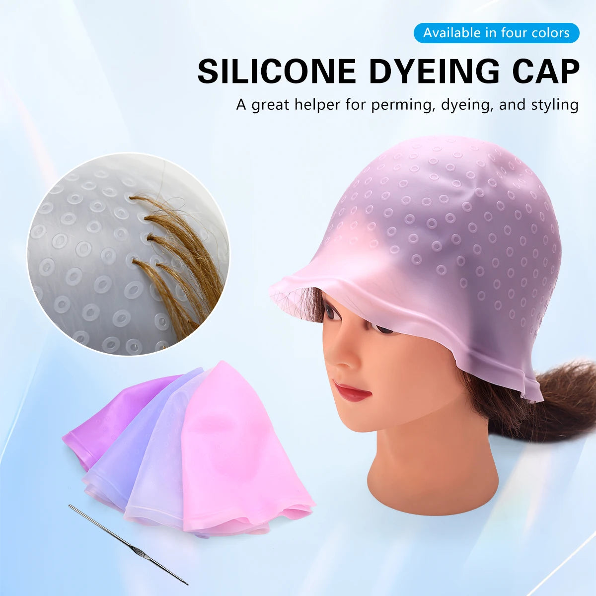 For Hair Dying Salon Dye Silicone Cap With Needle Silicone Hair Highlights Cap Needle Reusable Hair Hairstyling Tools Peaceful Pleasures Health and Wellness