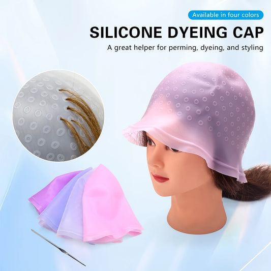 For Hair Dying Salon Dye Silicone Cap With Needle Silicone Hair Highlights Cap Needle Reusable Hair Hairstyling Tools Peaceful Pleasures Health and Wellness