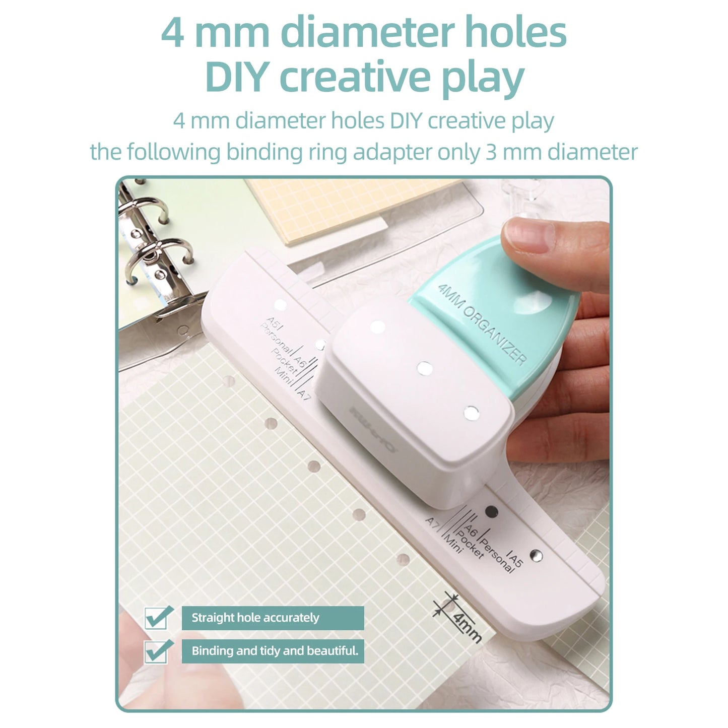 Adjustable 3-Hole Punch A5 A6 A7 Loose-Leaf Planner | 8 Sheet