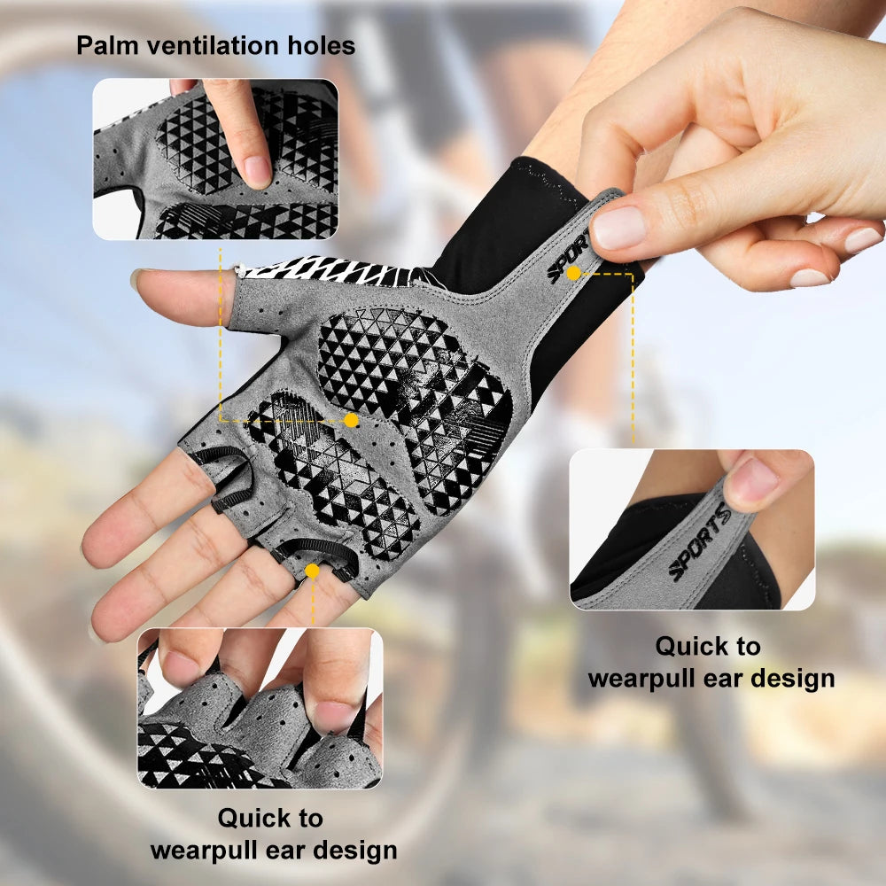 1Pair Cycling Bike Gloves,5MM Padded Half Finger Bicycle Gloves,Summer Road Bike Gloves for Cycling,Running,Working Out Peaceful Pleasures Health and Wellness