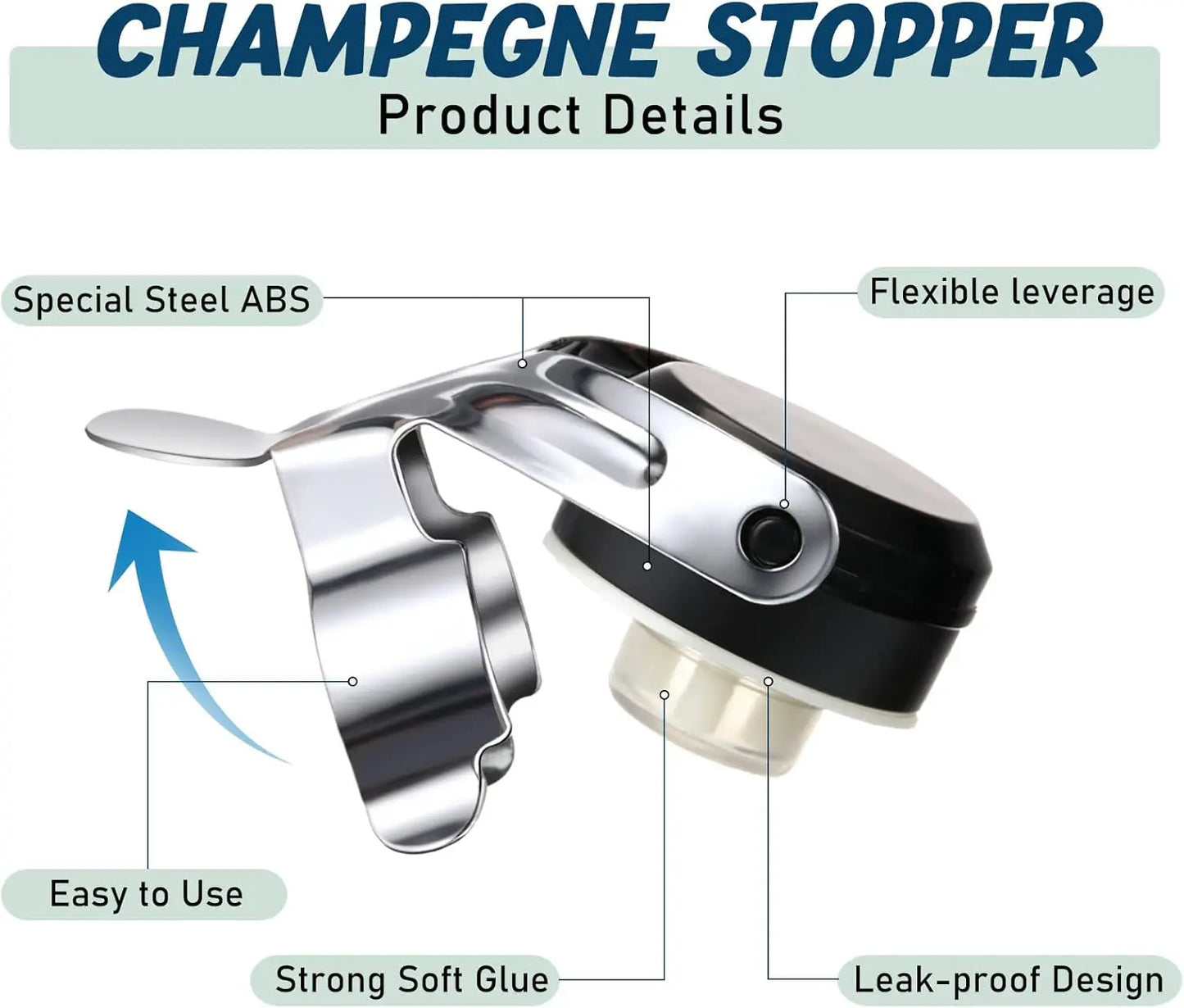 Champagne&Wine Bottle Stoppers Stainless Steel with Food Grade Silicone Leak Proof Keep Fresh Reusable Saver Prosecco Sparkling Peaceful Pleasures Health and Wellness 1PCS