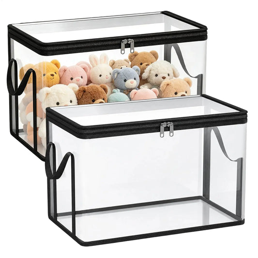 Clear Stackable PVC Storage Bins | 2-Pack Organizer Boxes Storage Organizer Bin Peaceful Pleasures Health and Wellness