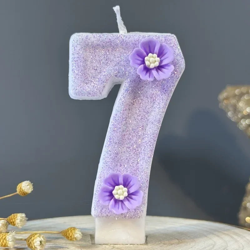 2026 New Cute Purple Flowers 3D Number Cake Candles for Birthday Party Decorations Birthday Decoration Cake Decorating Tools Peaceful Pleasures Health and Wellness 7