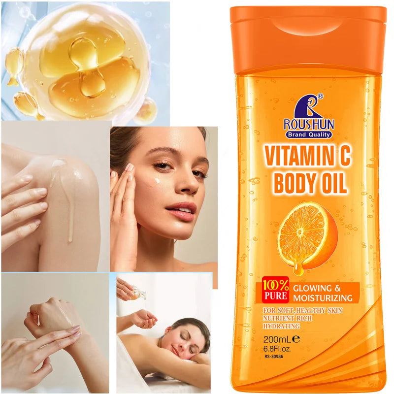 200ml Roushun VITAMIN C Body Oil Body Skin Care Oil Moisturizing Hydrating Care Suitable for All Seasons Body Face Hand Peaceful Pleasures Health and Wellness