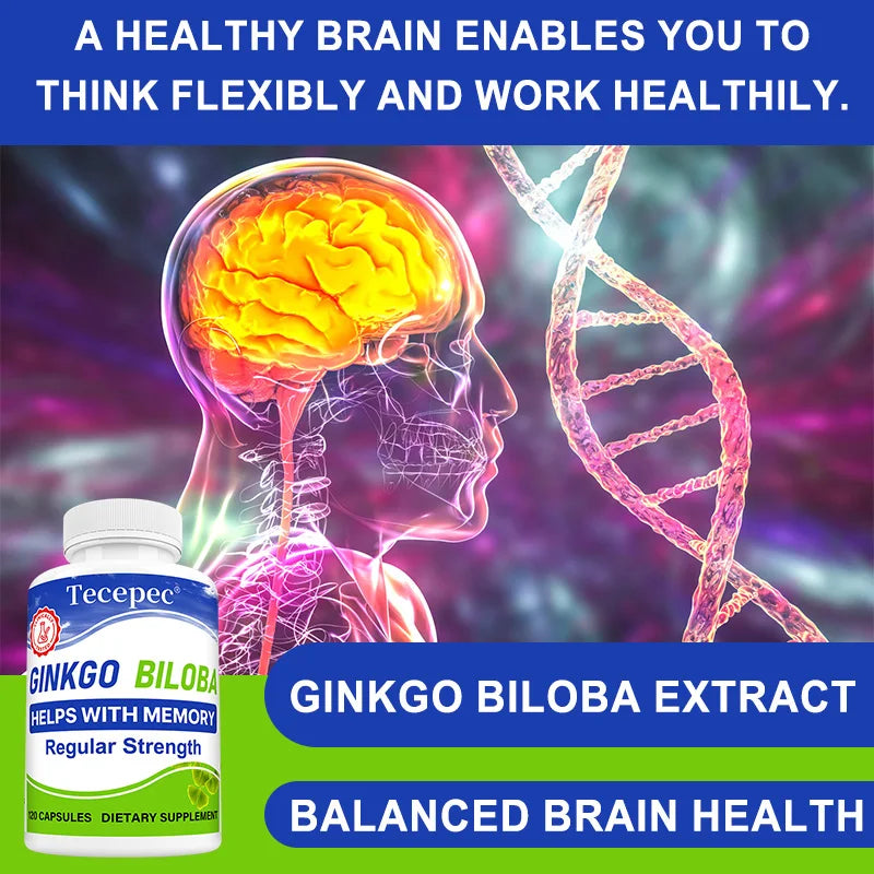 Ginkgo Biloba Extract Capsules 1000mg - Attention, Concentration, Brain Power & Memory Support, Caffeine-Free Nootropic Peaceful Pleasures Health and Wellness