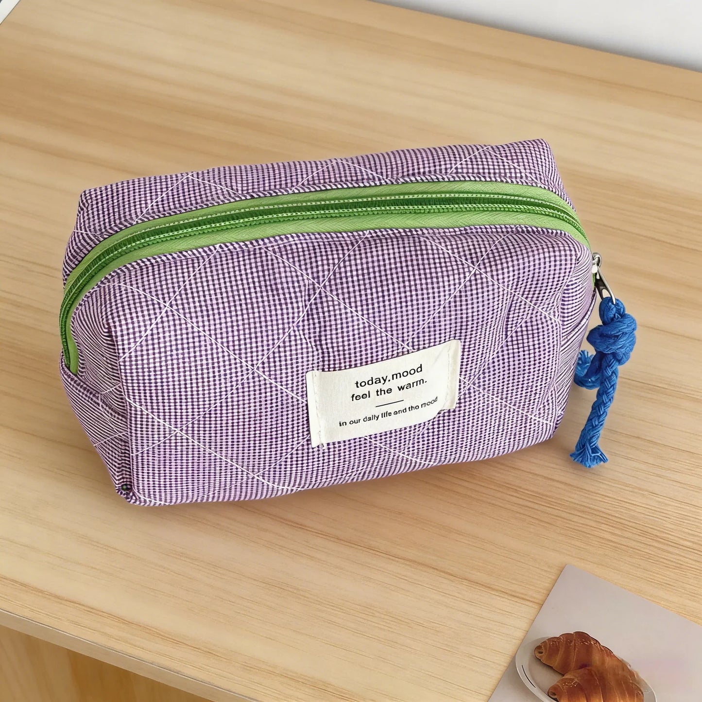 Vintage Plaid Octagon Makeup Bag | Japanese Style Travel Pouch