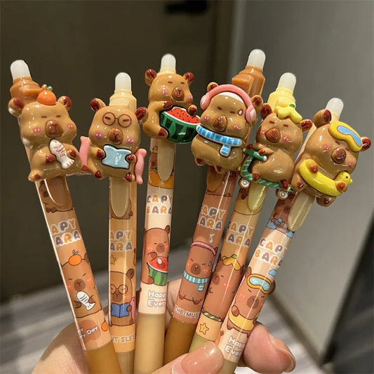 4-Pack Capybara Erasable Gel Pens | Retractable Black Ink Erasable Gel Pens Peaceful Pleasures Health and Wellness