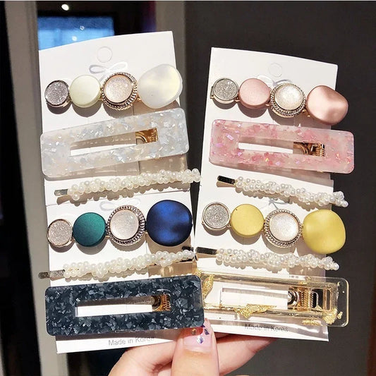 Korean Pearl Hair Clips – Gold Geometric Acrylic Barrettes 4 Sets Hair Clips Set Peaceful Pleasures Health and Wellness