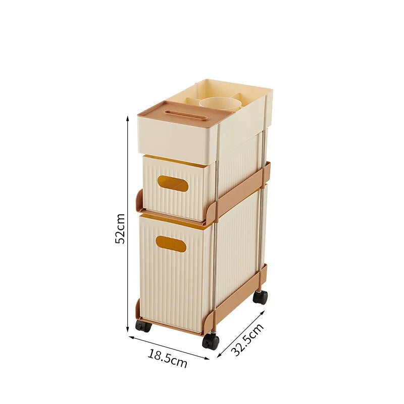 Space Saving Pull Out Mobile Drawer Under Desk Slim Trolley No Assembly Required Snack Toy Storage Cabinet for Home Peaceful Pleasures Health and Wellness 3 Layer A With Wheel