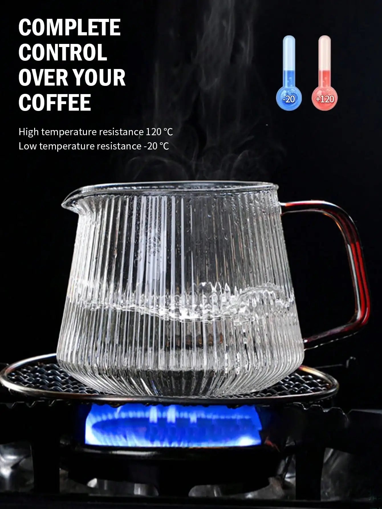 Glass Coffee Mugs, Unique Vertical Stripes Coffee Cup, Clear Large Tea Glasses with Handle, Vintage Transparent Glassware Peaceful Pleasures Health and Wellness