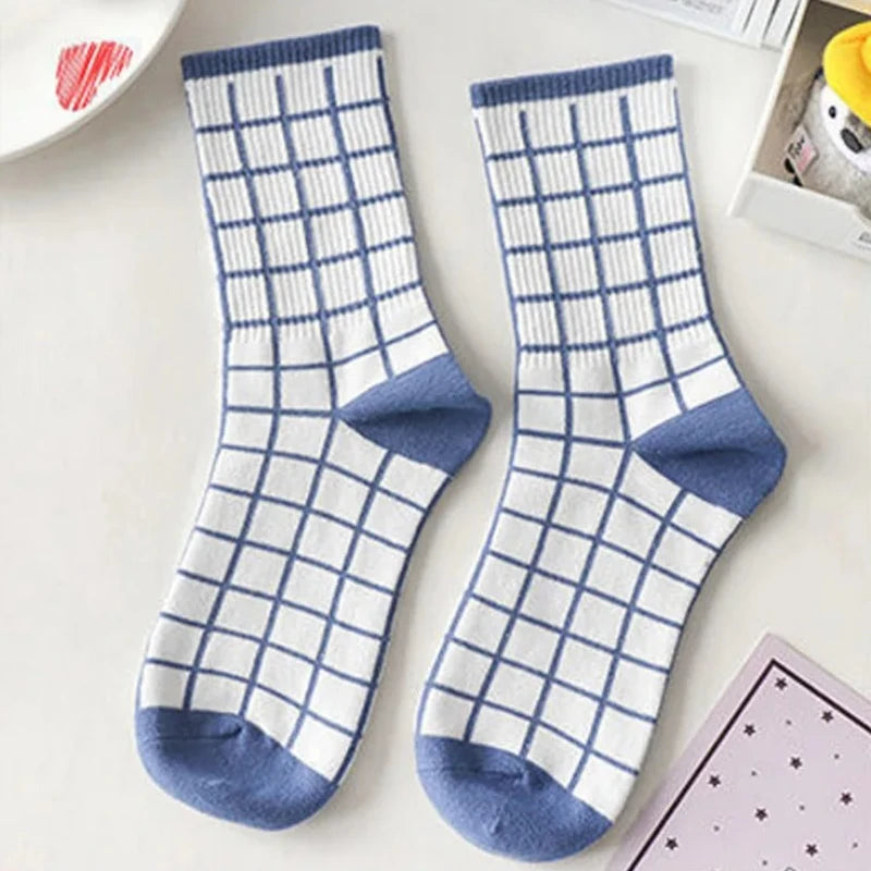 Women's Socks Warm Socks In Autumn and Winter Blue Socks Students High-top Striped Checkered Sports Stockings Peaceful Pleasures Health and Wellness 1 One size