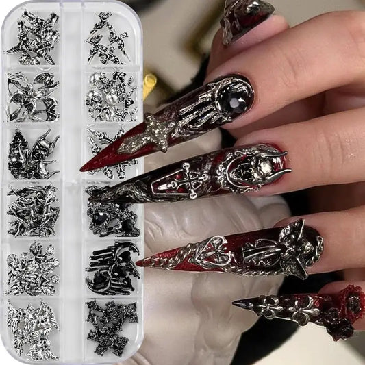 12Grid Vintage Cross Nail Art Charms Y2k Metal Style Alloy Cross Skeleton Angel Nail Decorations Accessories Peaceful Pleasures Health and Wellness