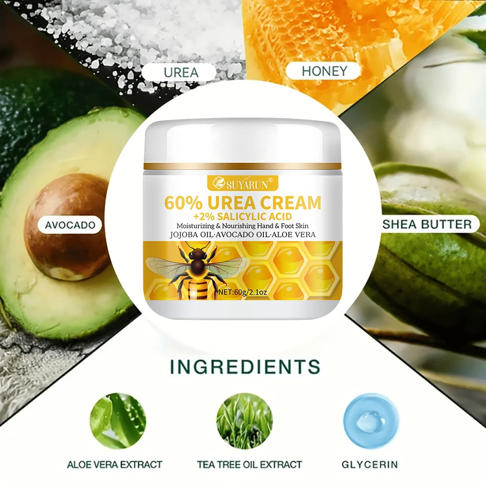 60% Urea & 2% Salicylic Acid Foot Cream for Cracked Heels - Exfoliating, Moisturizing, Hard Skin, Callus & Dead Skin Remover. Peaceful Pleasures Health and Wellness