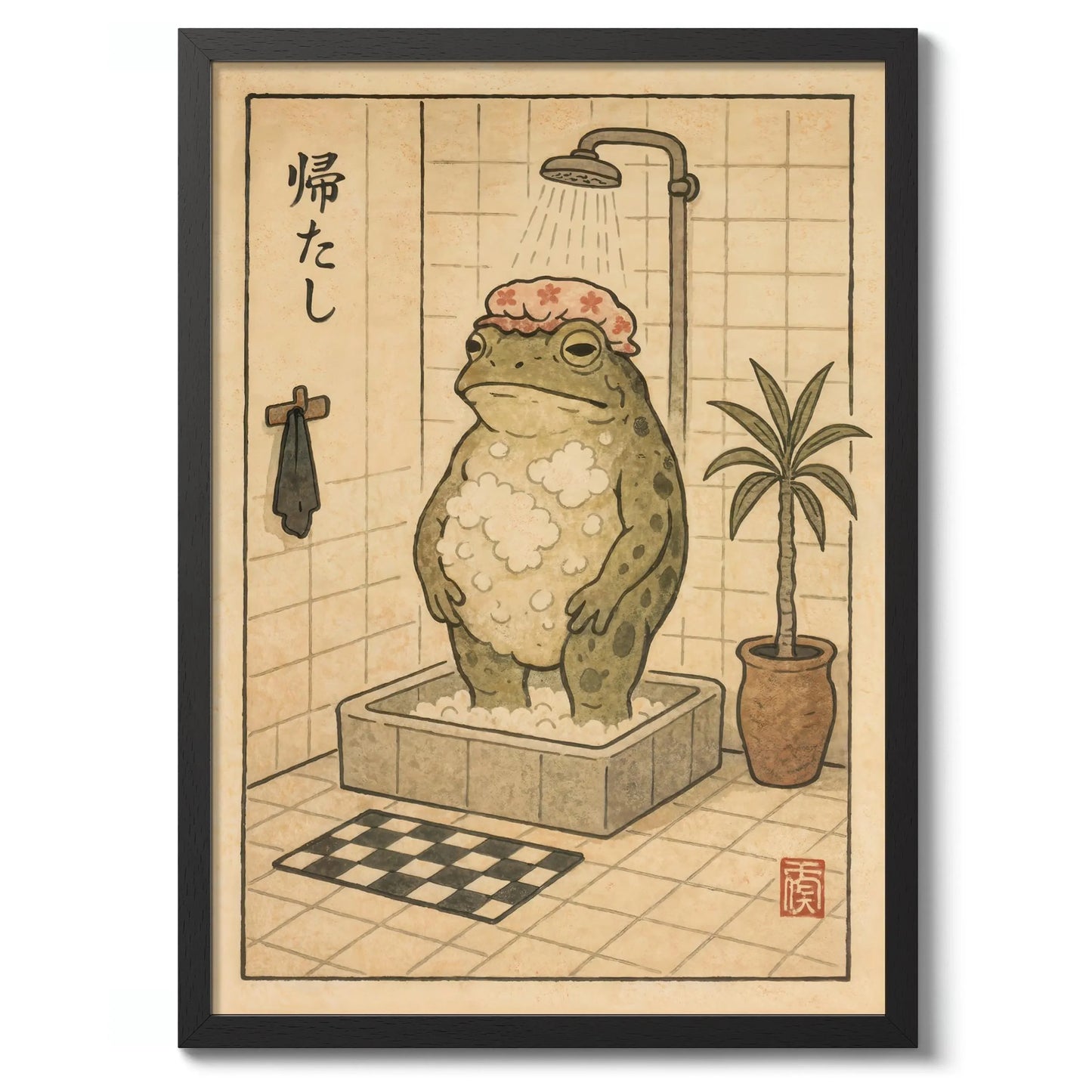 Japanese Frog with Umbrella Poster, Art Print Home Decor Frameless Canvas Art Wall Decoration Poster Peaceful Pleasures Health and Wellness ZLH10742 20x30cm