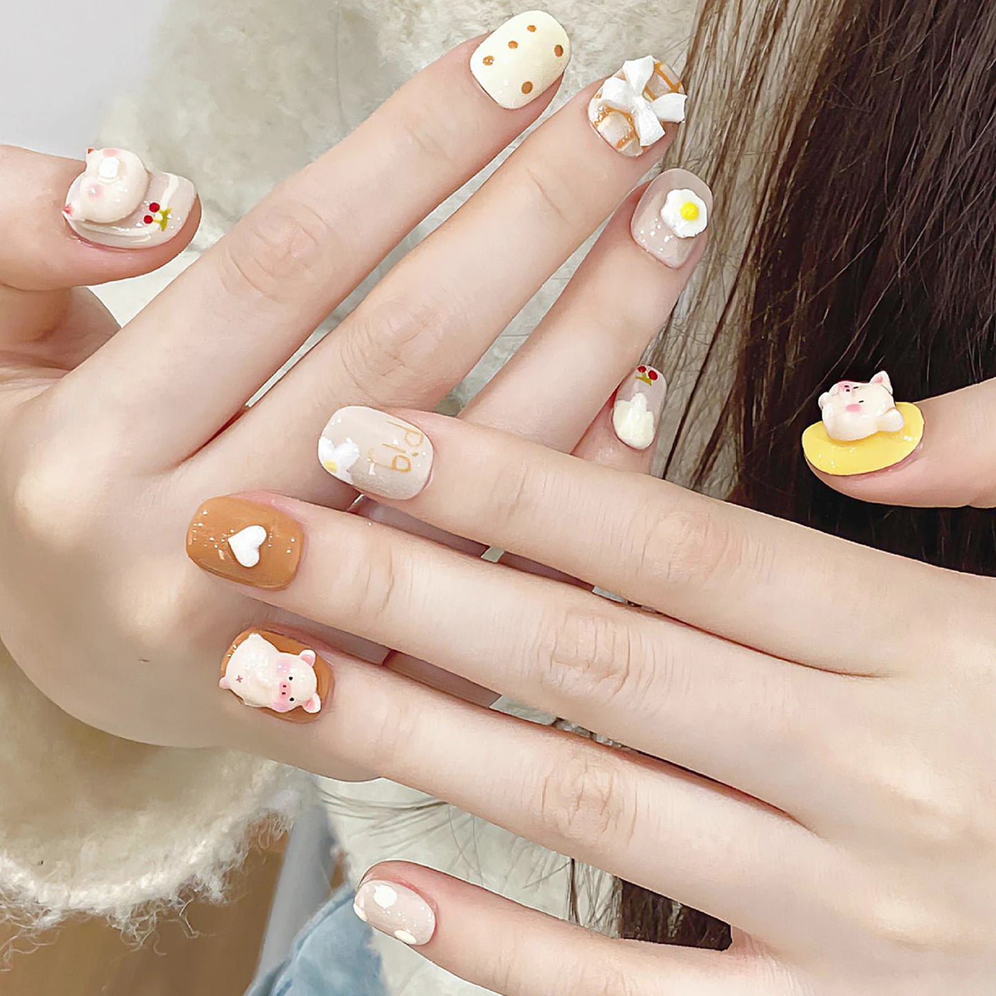 YADORNOS Cute Short Press On Nails – Cartoon Fake Nail Set 10pc