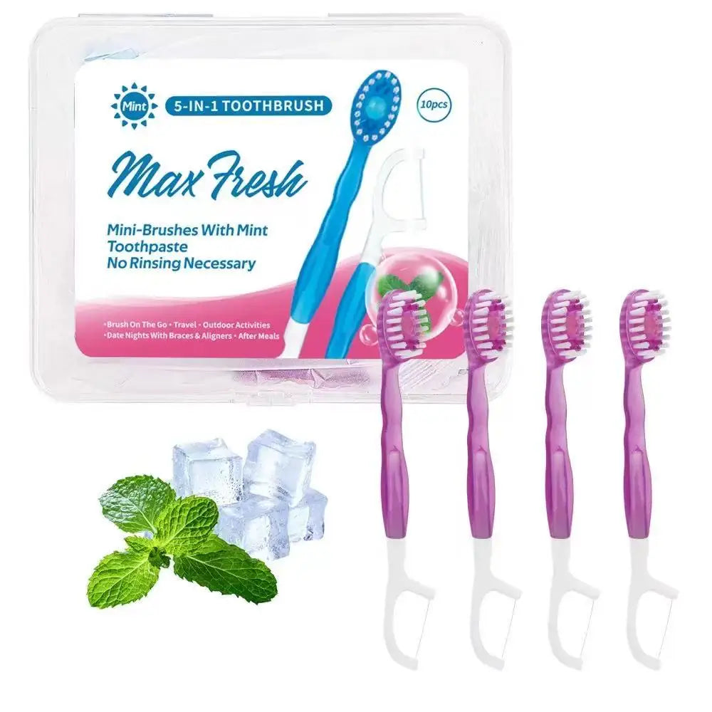 Independently packaged disposable bursting bead toothbrush, dental floss, toothpick, 3-in-1 soft bristled portable travel bag Peaceful Pleasures Health and Wellness Cherry blossom