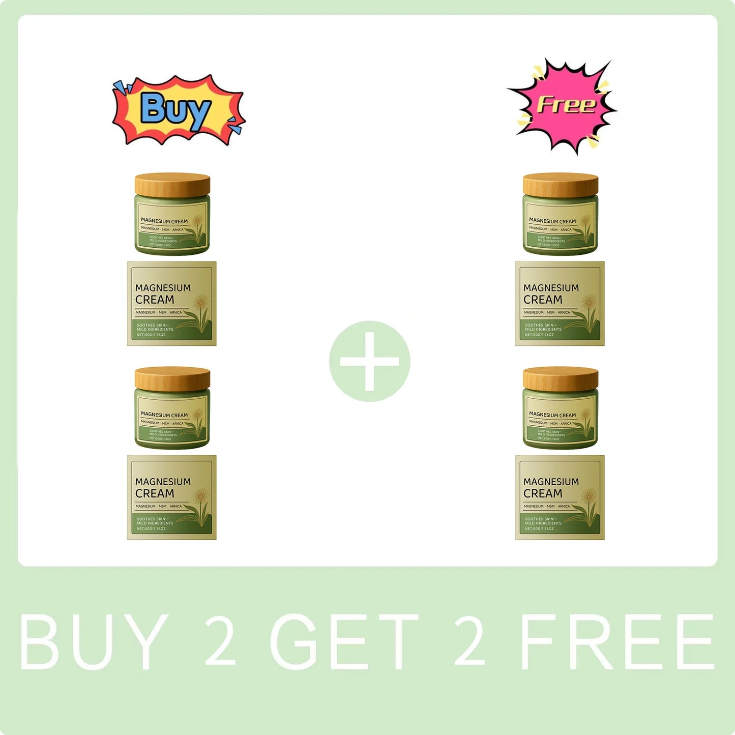 Magnesium Cream Reduce Redness Soothing Skin Relief Muscle Tension Fatigue Reduction Wrist and Knee Arnica Massage Care Cream Peaceful Pleasures Health and Wellness Buy 2 Get 2 Free