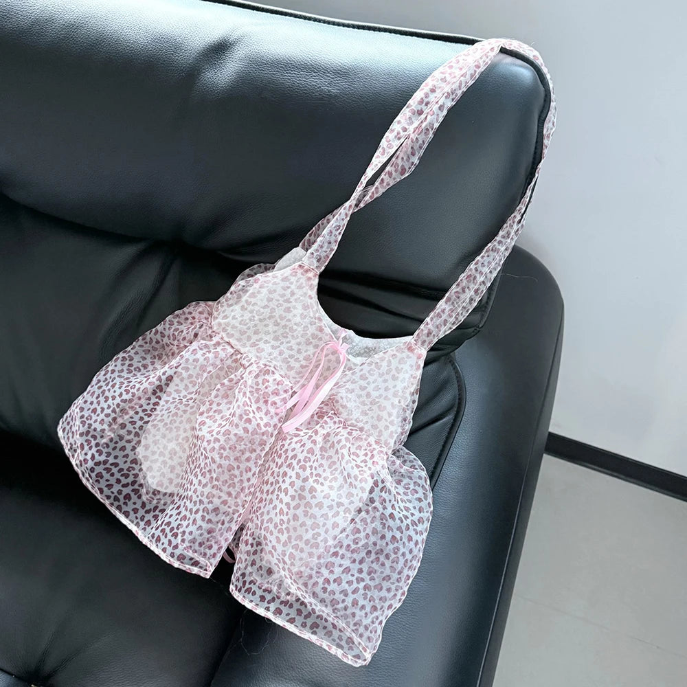 Sweet Leopard Print Mesh Shoulder Bag Large Capacity Elegant Dynamic