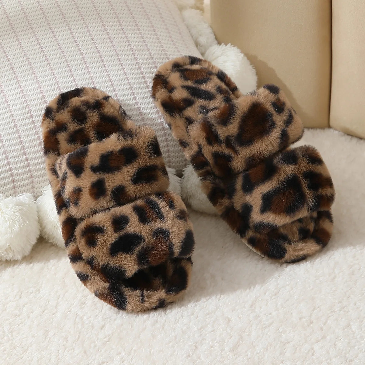 Women's Fluffy Fur Slippers | Open Toe Non-Slip House Slides