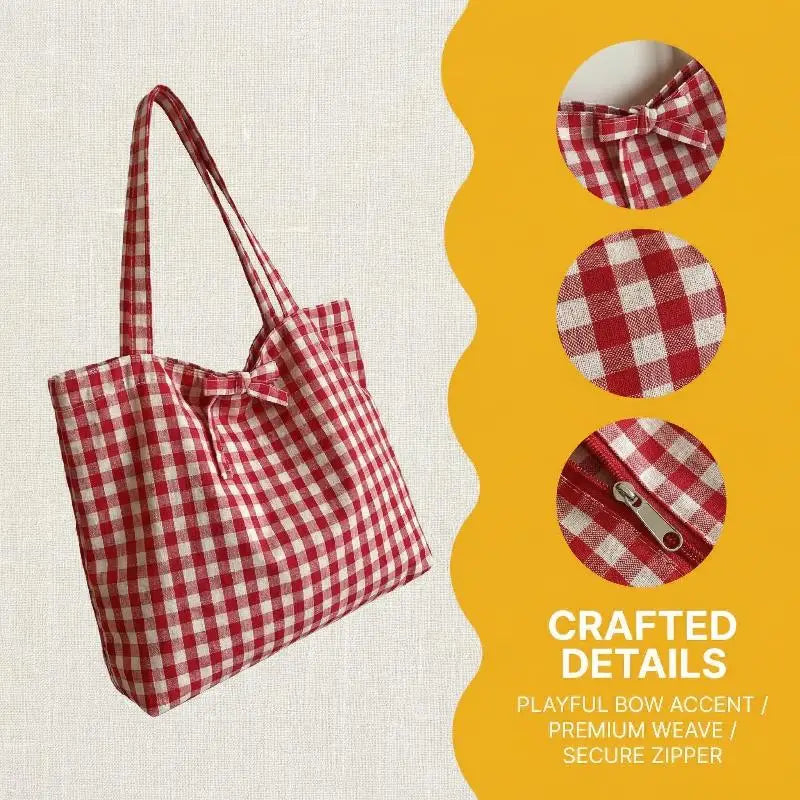 Women's Plaid Nylon Tote Bag – Lightweight Large Capacity Shoulder
