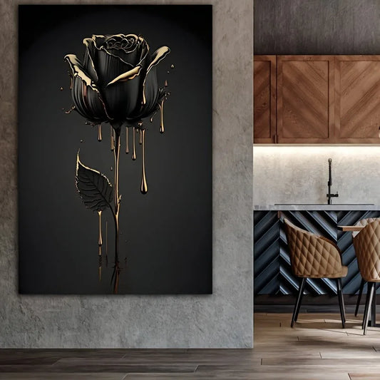 Golden Black Rose Canvas Wall Art | Floral Poster Room Decor Canvas Wall Art Peaceful Pleasures Health and Wellness