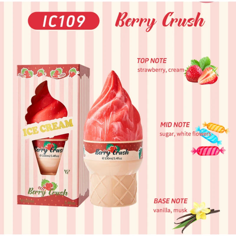 Ice Cream Series Perfume Longlasting Fragrance Cantaloup Peach Mango Natural Fresh Fruity Fragrance Spray Charm Unisex Fragrance Peaceful Pleasures Health and Wellness Berry 100ml
