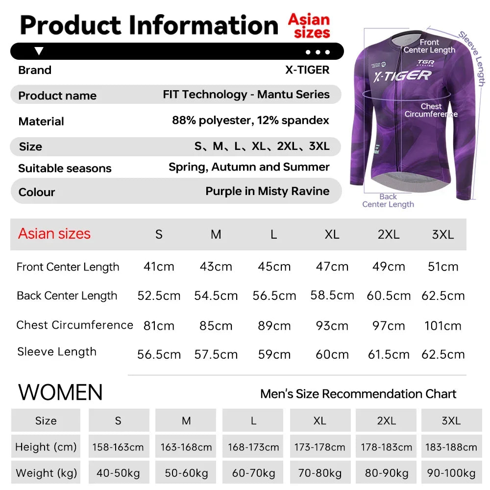 X-TIGER Men's Long Sleeve Cycling Jersey – Breathable Slim Fit
