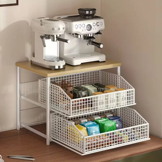 Kitchen Countertop Organizer with Drawer & Metal Basket Countertop Organizer Peaceful Pleasures Health and Wellness