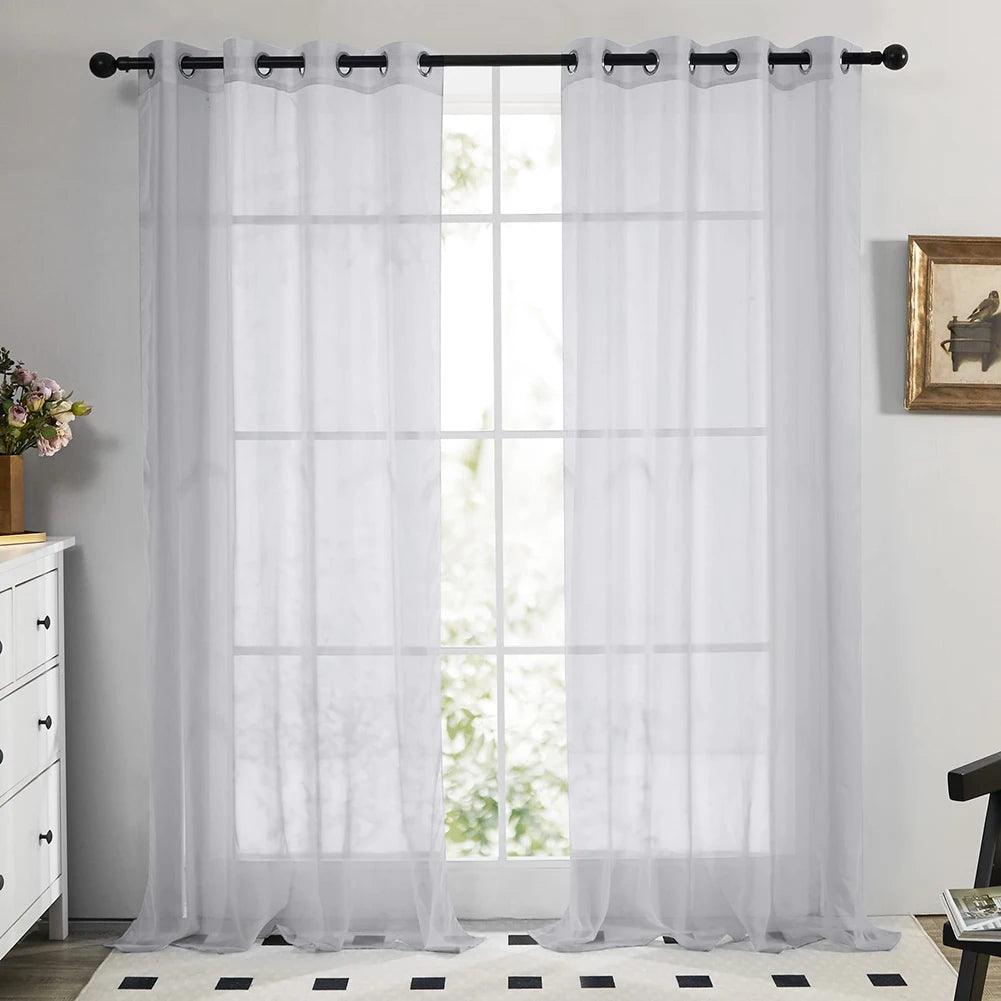 White Sheer Curtains Shading Solid Voile Window Drapes Transparent Tulle Curtain Luxury Chiffon Window Curtain Living Room Decor Peaceful Pleasures Health and Wellness Sliver Grey 2 Panels 132X183CM
