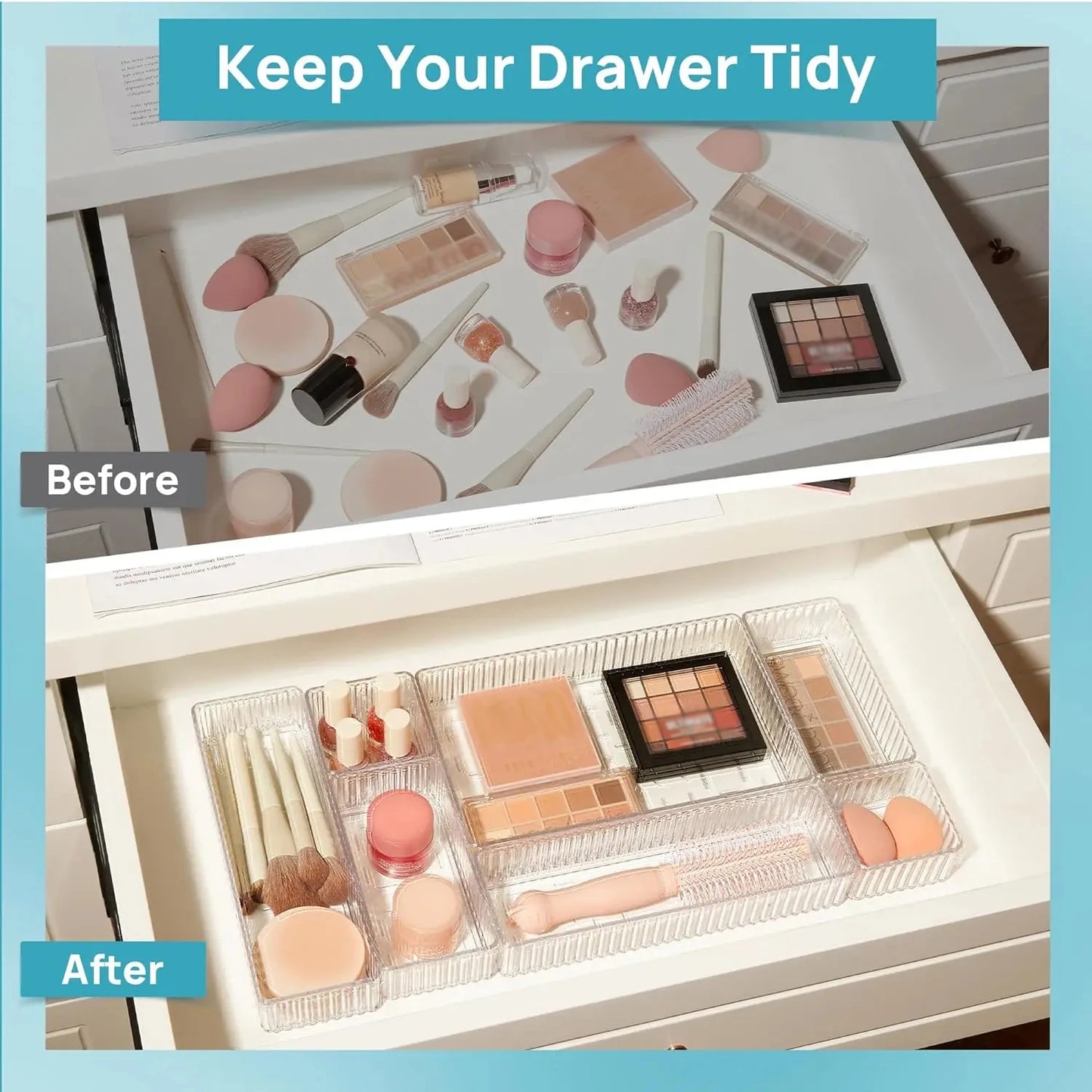 Clear Acrylic Drawer Organizer Bins | Stackable 4-Size Set