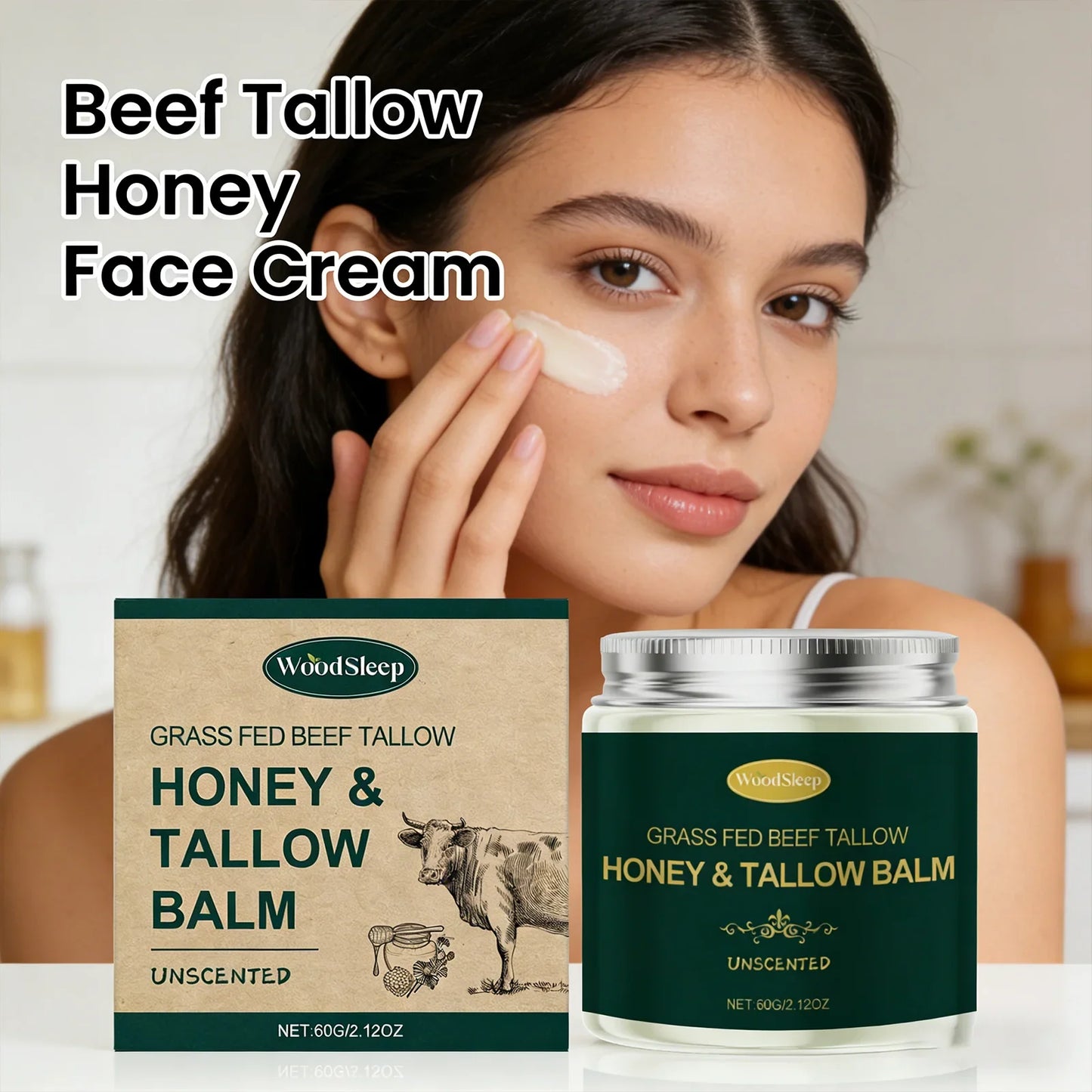 WOODSLEEP Beef Tallow & Honey Face Cream – 60g Moisturizer