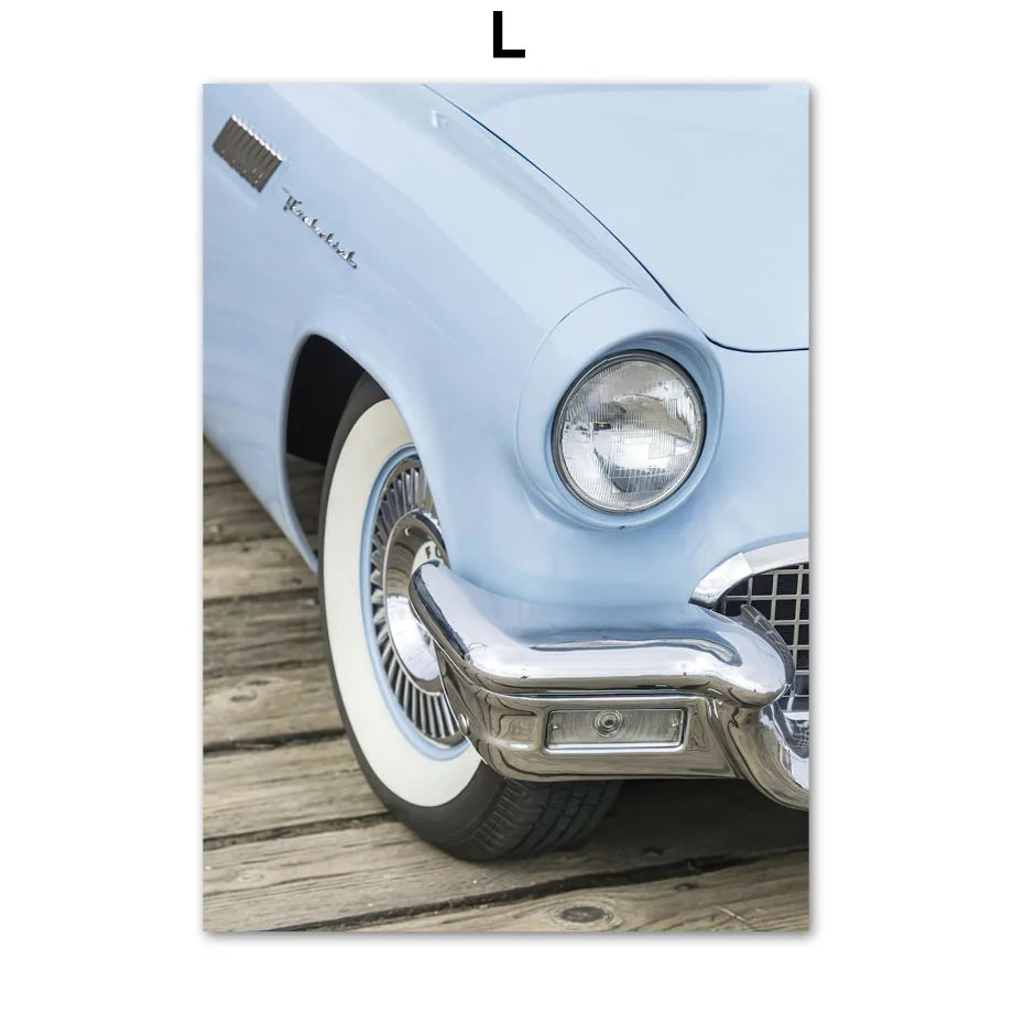Nordic Retro Canvas Wall Art | Cars, Bikes & Flowers Poster