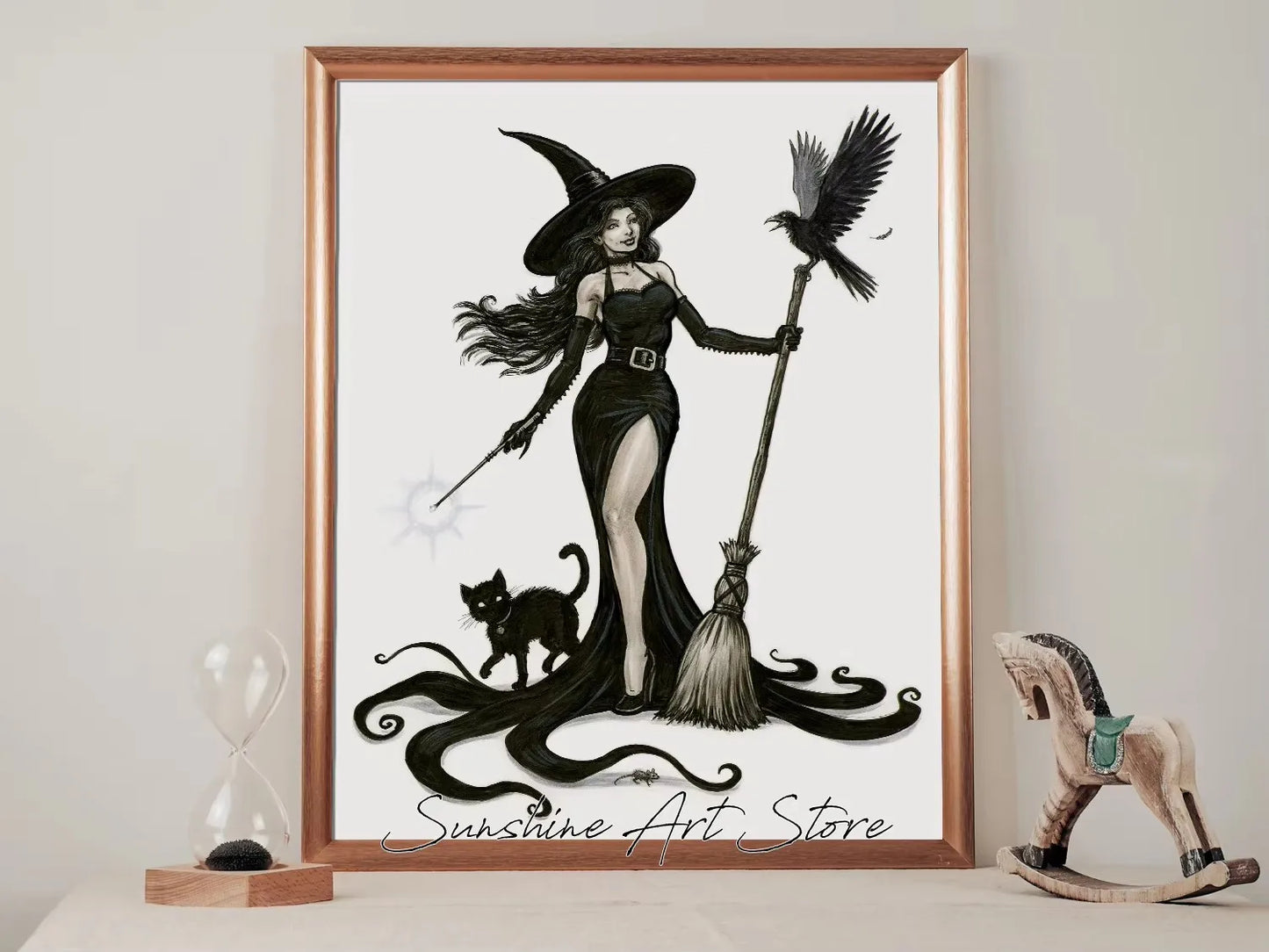 Witch Dark Goddess Black Magic Poster Canvas Printing Witch Black Cat Wall Art Decor Gothic Style Girls Room Bar Wall Decoration Peaceful Pleasures Health and Wellness ZLH5265 80x120cm No Frame