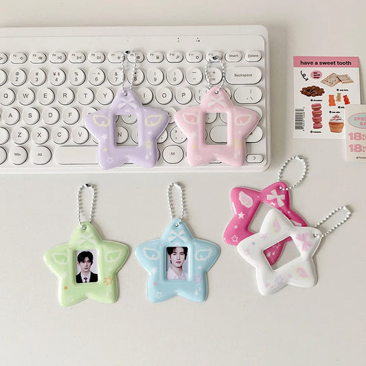 With Keychain Mini Photocard Holder Star Pendant PVC Card Cover ID Photo Photocard Frame Idol Photo Card Korean Ins Style Peaceful Pleasures Health and Wellness