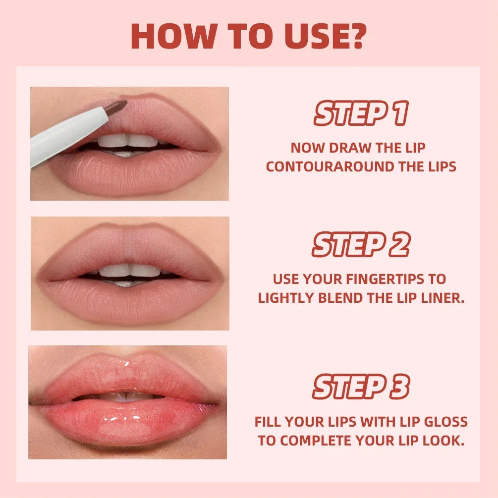QIBEST Double Ended Mirror Lipgloss Lipliner Pen Lasting Water Light Lip Gloss 2 In 1 Makeup Matte Lipliner Pencil Contour Stick Peaceful Pleasures Health and Wellness