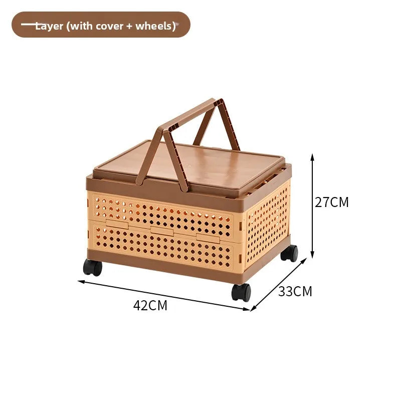 Foldable Storage Box with Wheels: Large Capacity Rolling Organizer for Clothes, Snacks, Toys & Books in Dorm Rooms or Homes Peaceful Pleasures Health and Wellness 1 with Lid Wheels