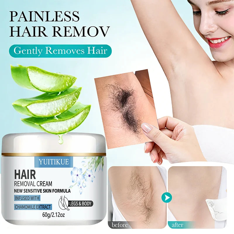YUITIKUE Hair Removal Cream 60g Sensitive Skin Formula with Chamomile Extract for Legs & Body Peaceful Pleasures Health and Wellness