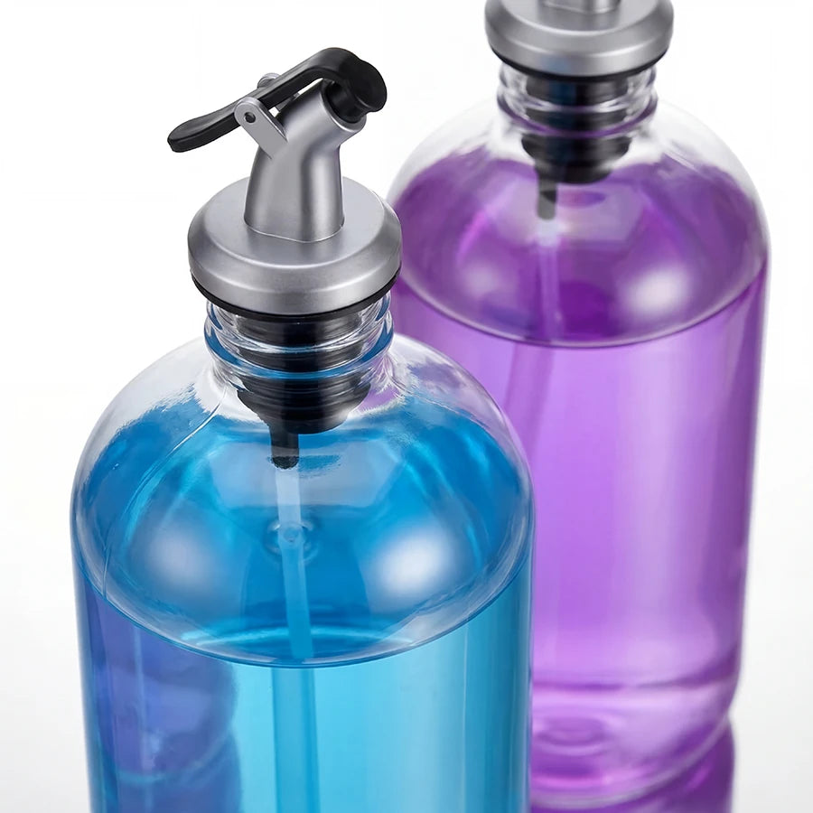 2pcs Refillable Mouthwash Dispenser Bottles – 16oz Clear 500ml Bathroom Containers with Pour Spout & Funnel