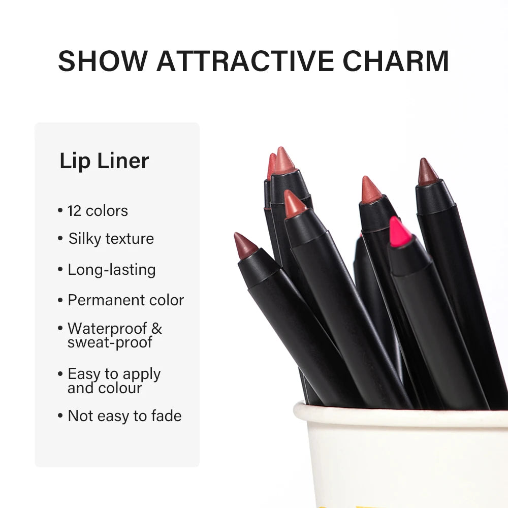 12 Colors Matte Lipliner Pencil Red Contour Tint Lipstick Waterproof Long Lasting Non-stick Cup Moisturising Lips Makeup Peaceful Pleasures Health and Wellness