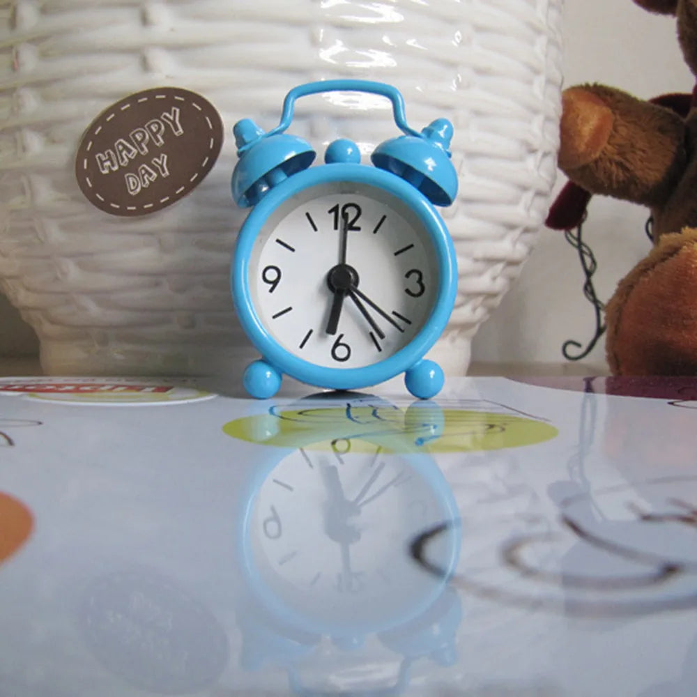 Retro Mini Double Bell Alarm Clock – Metal Quartz Desk Clock