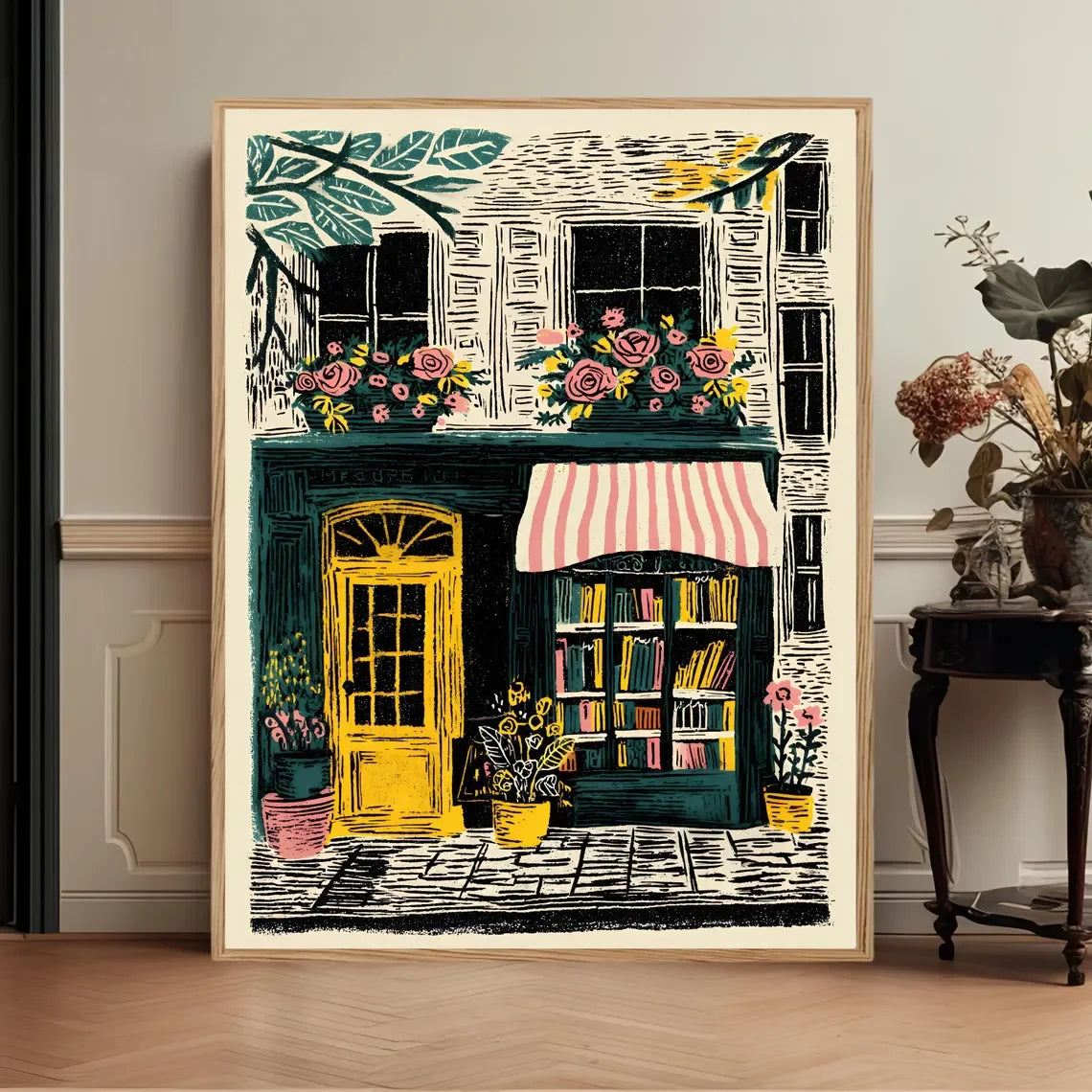 Bookstore Art Print, Cozy Bookshop Illustration, Library Wall Decor, Gift for Book Lover, Reading Nook Poster, Home Office Liter Peaceful Pleasures Health and Wellness WS10153-6 50x70cm Unframed