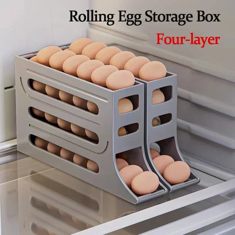 Refrigerator Egg Storage Box 4 Layers Automatic Rolling Egg Holder Kitchen Refrigerator Egg Dispenser Fridge Organizer Peaceful Pleasures Health and Wellness