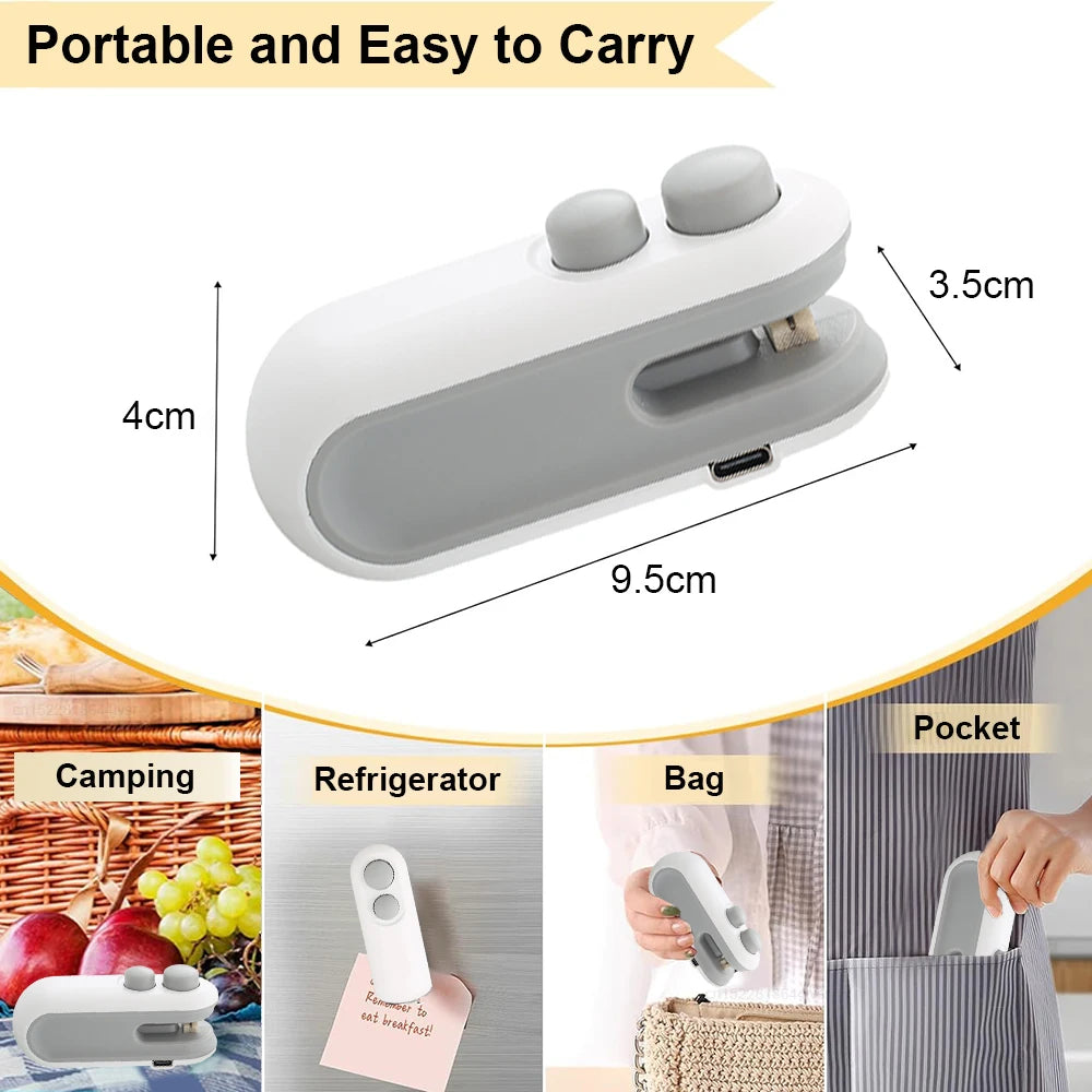 Mini Sealing Machine 2IN1 Heat Sealer Storage Bag Package Plastic Food Sealer USB Rechargable Clip Bag Handheld Food Heat Sealer Peaceful Pleasures Health and Wellness