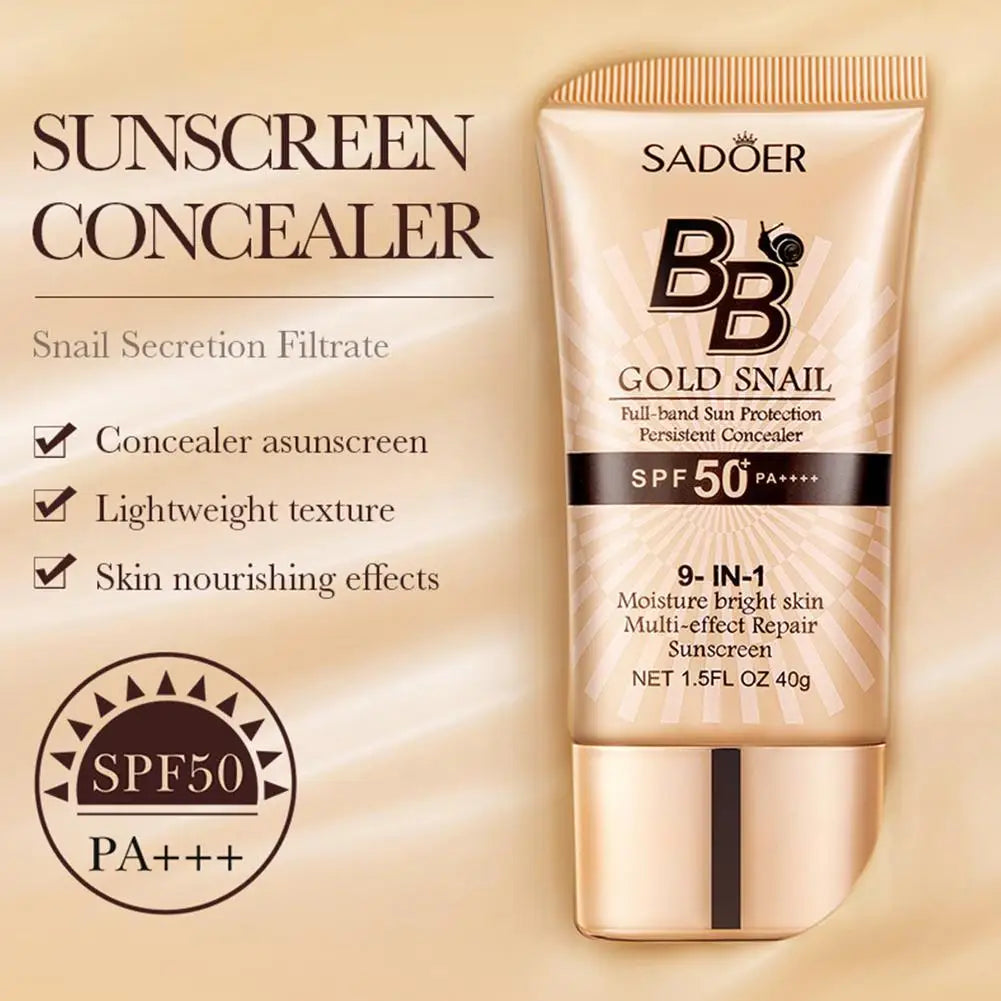 Gold Snail Sunscreen BB Cream Protector Facial Sun Block SPF50 BB Cream Isolation Lotion Concealer Facial Moisturizer Peaceful Pleasures Health and Wellness