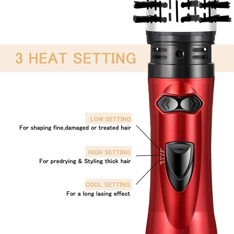 Rotating Hair Dryer Brush Electric Blow Drier Comb Hot Air Straightener Curler Iron One Step 2 Gears Blower Replaceable 2 Heads Peaceful Pleasures Health and Wellness