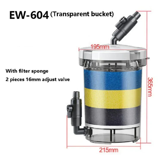 EW-604 External Canister Filter System with Pre-Filter 4Pcs Sponge Cartridges for Aquarium Fish Tank Water Cleaning Peaceful Pleasures Health and Wellness EW-604