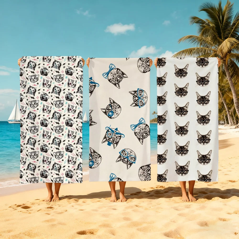 Funny Cartoon Cat Quick-Dry Beach Towel | Soft Pool & Travel Towel Beach Towel Peaceful Pleasures Health and Wellness